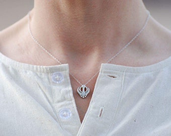 Sterling Silver two sided Khanda Necklace Set - Free Shipping.