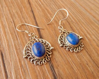 Small Indian silver earrings with lapis lazuli stone