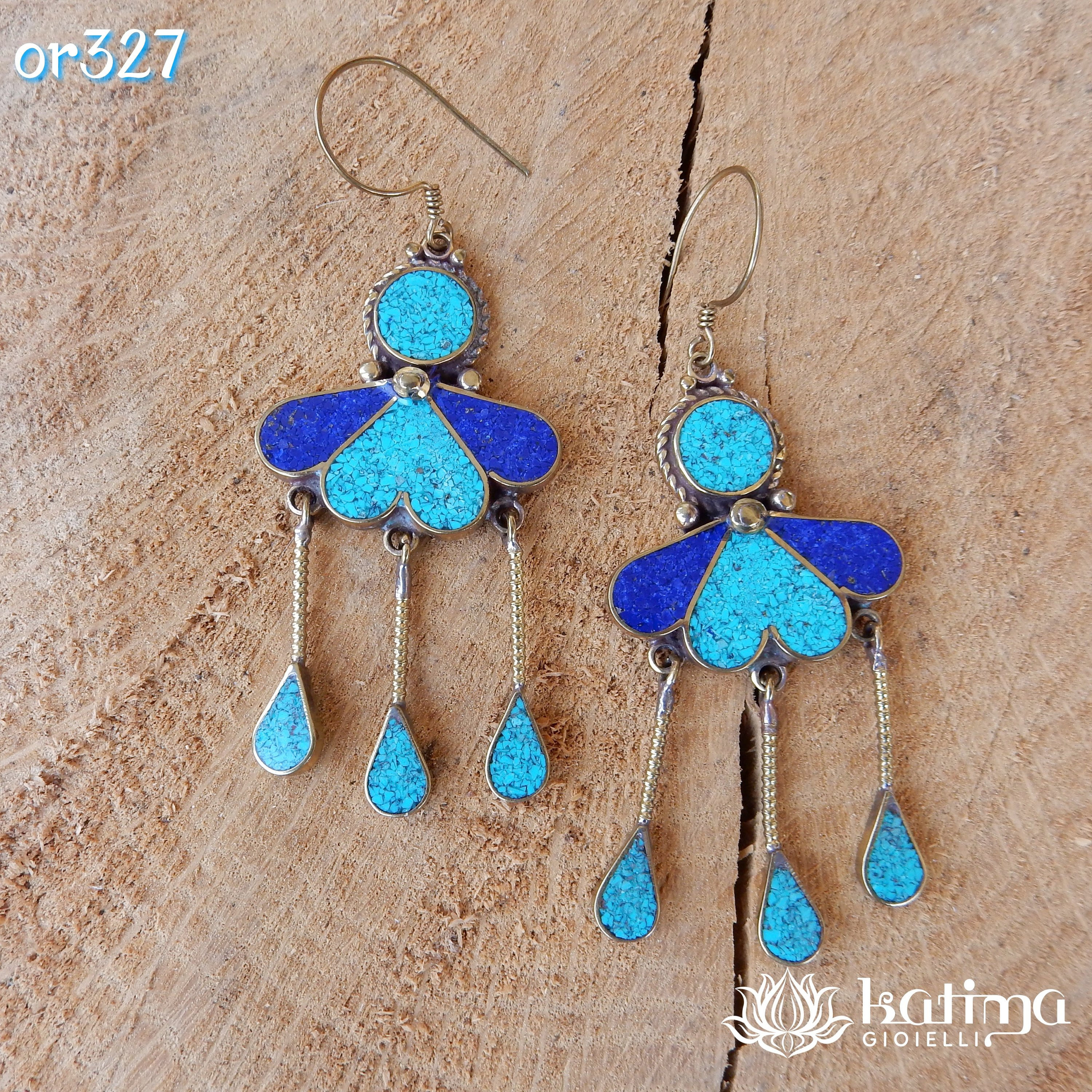 Orecchini Pendenti Geometrici Bohémien Donna – Gioielli Etnici Vintage Blu E Rossi, Leggeri E Versatili