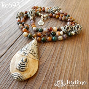 Ethnic Necklace with Nepalese Pendant with Buddha and Ocean Jasper Stones with Tibetan Vintage Beads