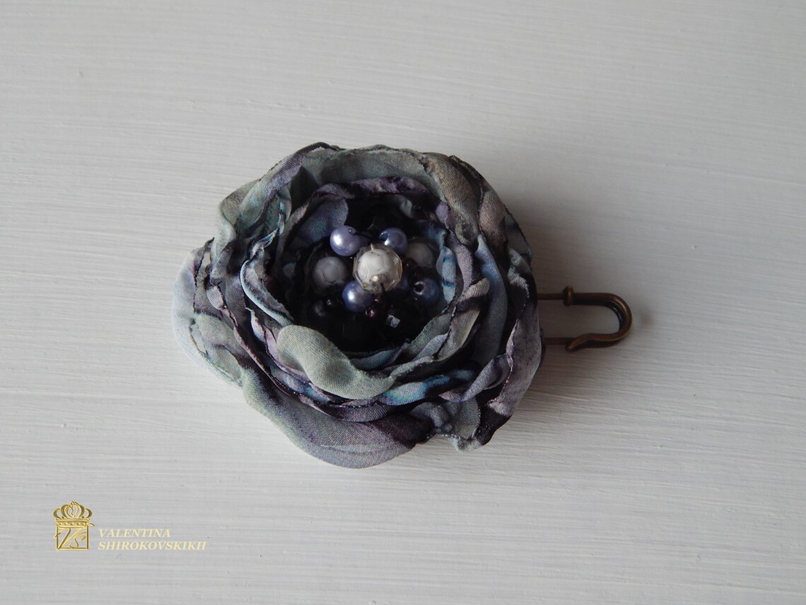 Silk flower. Brooch Silk. Brooch handmade Etsy