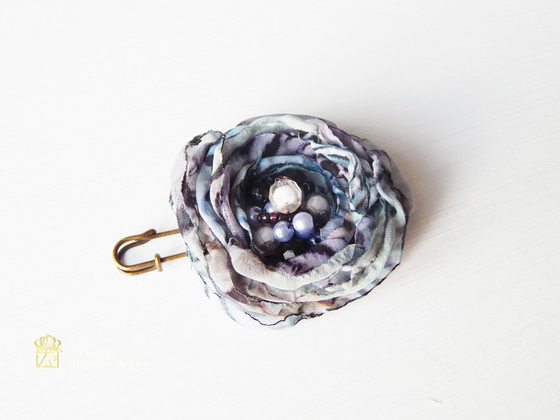 Silk flower. Brooch Silk. Brooch handmade Etsy