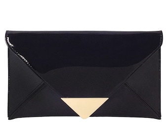 Faux Patent Leather Glossy Envelope Clutch