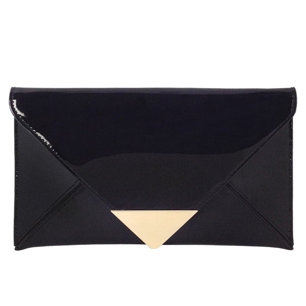 Faux Patent Leather Glossy Envelope Clutch