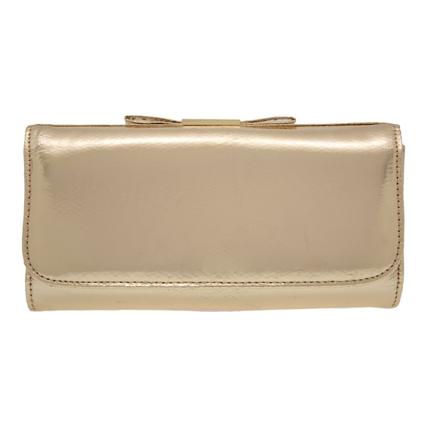 Women's Crushed Metallic Clutch With Bow,