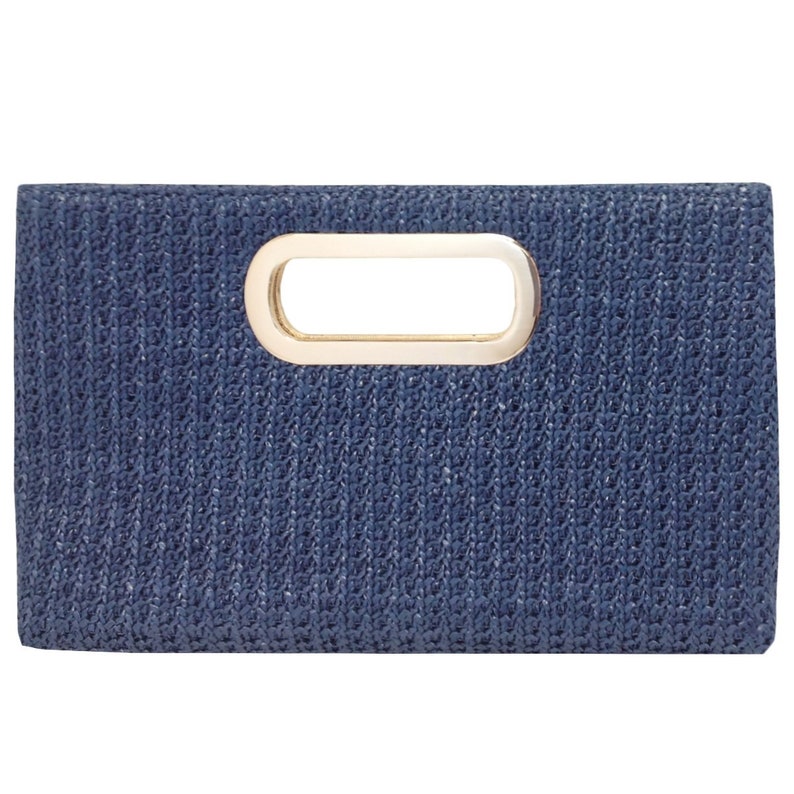 Top Handle Twist Straw Clutch NAVY