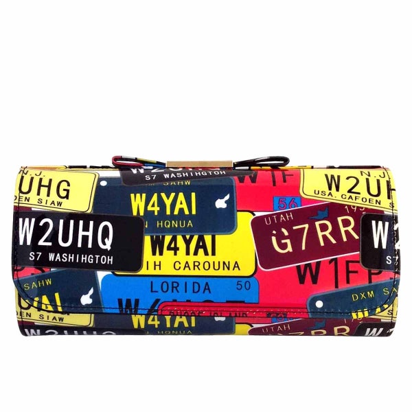 License Plate Faux Patent Leather Clutch with Bow