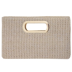 Top Handle Twist Straw Clutch IVORY