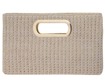 Top Handle Twist Straw Clutch