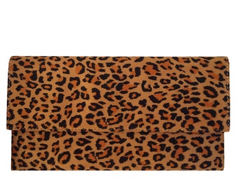 Faux Suede Leopard Print Clutch