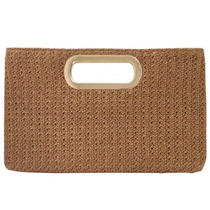 Top Handle Twist Straw Clutch TAN