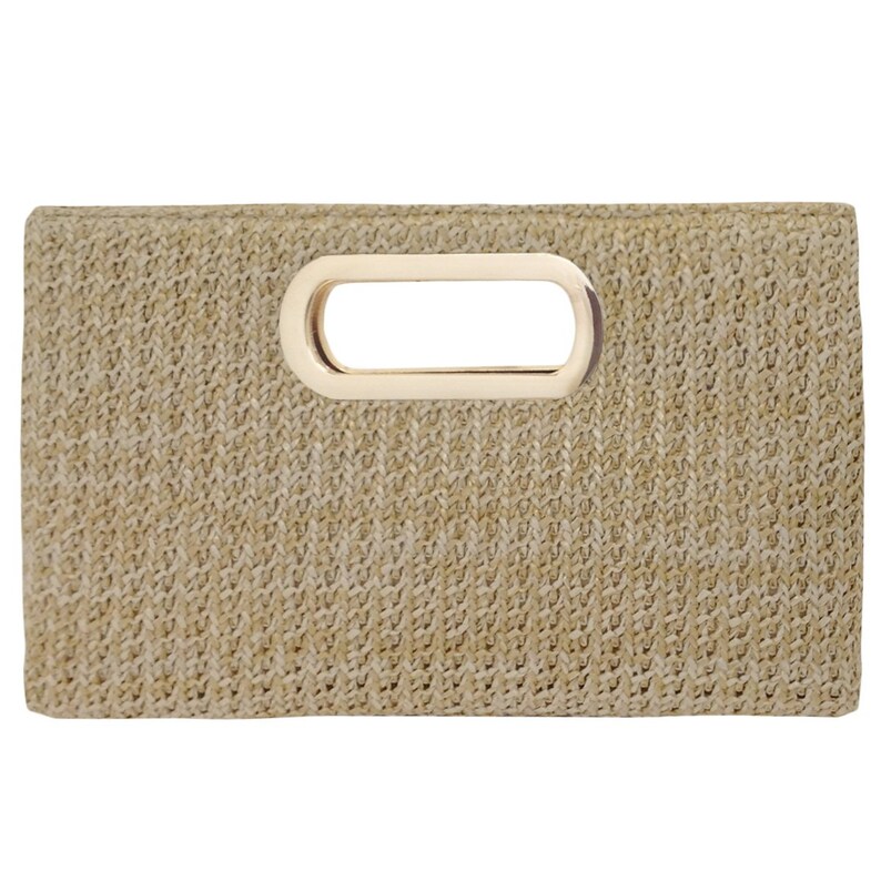 Top Handle Twist Straw Clutch NATURAL