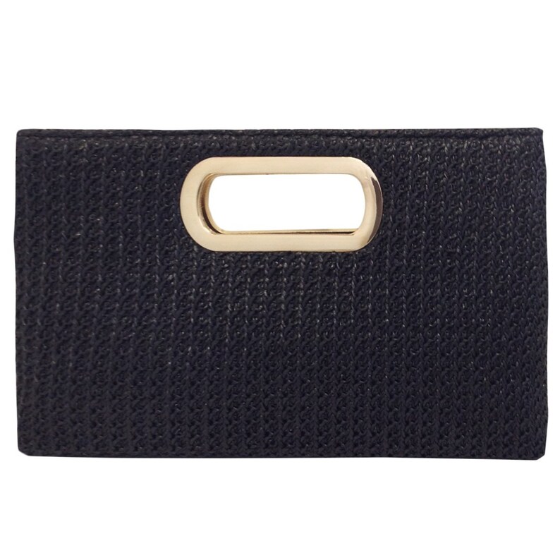 Top Handle Twist Straw Clutch BLACK