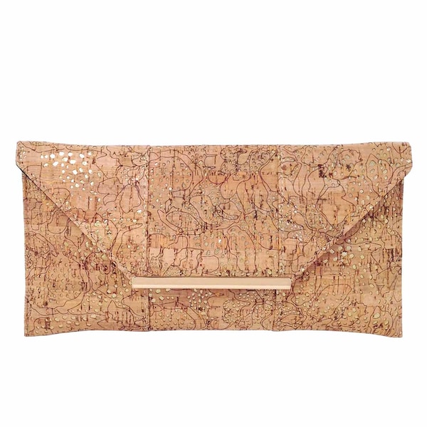 Unique Pattern Laser Cut Cork Envelope Clutch