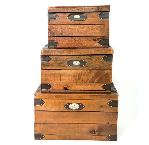 Rustic Storage Wood Crate with Lid Set of 3 Coffee Table Etsy