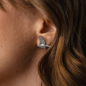 Sterling Silver Bird Stud Earrings, Nightingale Jewelry, Cute Silver Earrings, Small Everyday Studs, Bird Studs as a Gift for Women