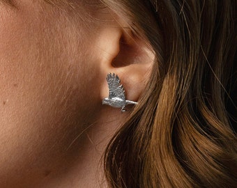 Sterling Silver Nightingale Stud Earrings, Minimalist Bird Jewelry
