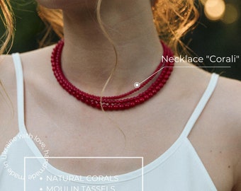 Red Coral Tassel Necklace – Ukrainian Ethno Statement Jewelry