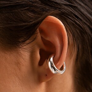 Silver Ear Cuff for Men, Ear Cuff No Riercing, Stylish Hoop Cuff, Chunky Ear Cuff, Sterling Silver Hoop Earring, Minimalist Cuff for Men