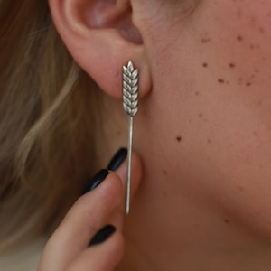 925 Sterling Silver Wheat Earrings, Handmade Wedding Jewelry, Ukrainian Minimalist Dangle Earrings, Gift for Her, Rhodium Jewelry