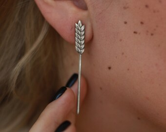925 Sterling Silver Wheat Dangle Earrings: Minimalist Rhodium Jewelry