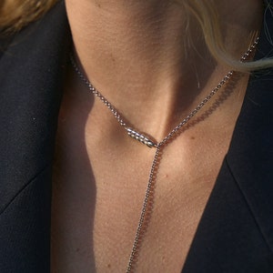 Dainty Y Necklace in Silver with Rhodium, Feminine Bridal Jewelry, Classic Long Lariat Necklace for Weddings, Silver Necklace Gift for Her