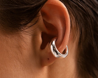 Sterling Silver Chunky Ear Cuff No Piercing, Minimalist Ear Cuff, Single Band Cartilage Cuff Earring, Chunky Ear Cuff, Jewelry for Occasion