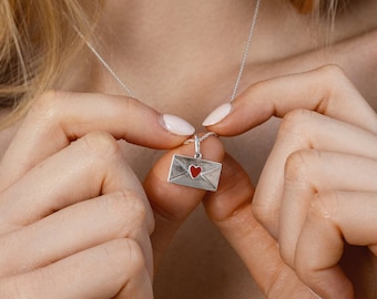 Sterling Silver Envelope Necklace, Secret Message Love Letter Pendant