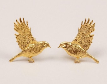 Gilded Bird Stud Earrings, Ukrainian Jewelry
