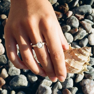 Chunky Silver Pearl Ring, Natural Pearl Halo Ring, Large Round Pearl Ring, Dainty Open Ring, Ukrainian Gift, One Size Thumb Ring
