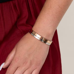 Bracciale rigido due in uno, bracciale impilabile in metalli misti, elegante bracciale in metallo