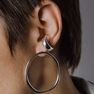 Bold Silver Ear Cuff, Minimalist No Piercing Jewelry, Chunky Open Cuff, Unisex Modern Accessory for Everyday or Holiday Gift, Blown Ear Cuff