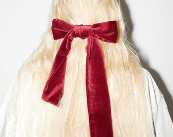 Velvet Long Tail Hair Bow Clip, Women's Accessory