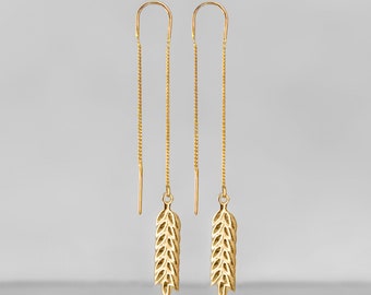 Gilded Silver Earrings with Wheat as a Gift for Her, Dainty Dangling Earrings Set for Woman, Handmade Dangle Earrings as a Wheat Charm