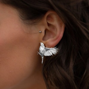 Single Oversized Earring for Left Ear - Bold and Trendy Accessory, Unique Fashion Jewelry, Silver Earring Rhodium, Personalized Gift