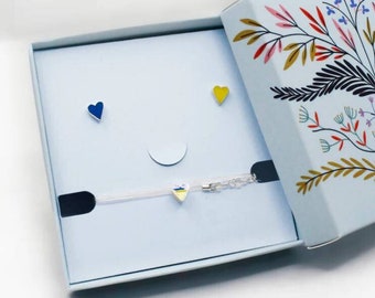 Women&#39;s gift set, ethnic jewelry, cute heart jewelry, minimalist set, ukraine flag, ukraine jewelry, from Ukraine, tiny hearts, gift set
