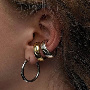 Chunky Ear Cuff, Gold & Silver No-Piercing Earrings, Minimalist Non-Pierced Jewelry, Stylish Holiday Gift for Her or Him, No-Piercing Cuff