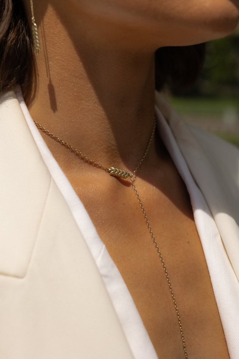 Minimalist necklace gold, wheat chain, gold wheat chain, womens wheat necklace, wheat chain necklace, gold wheat chain necklace image 2