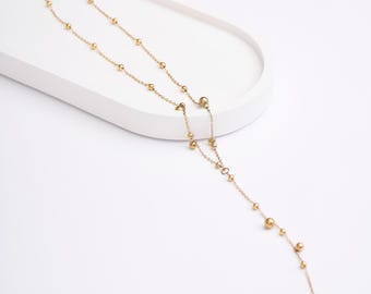Minimalist 18K Gold Plated Y Necklace, Adjustable Ball Chain