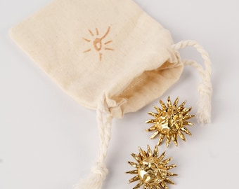 Golden Sunburst Stud Earrings, Celestial Jewelry