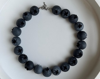 Handmade Blueberry Beaded Necklace, Berry Choker, Forest Fruit Jewelry, , Gift for Her, Summer Accessory