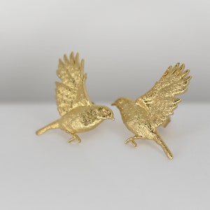 Gold Earrings for Women, Gilded Silver Bird Earrings, Bird Stud Gilded Earrings, Women&#39;s Dainty Earrings Set as a Handmade Ukrainian Jewelry