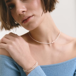 Woman Pearl Beaded Necklace with Bracelet Set, Wheat Charm, Natural Freshwater Pearl Choker, Adjustable Pearl Chain, Unique Anniversary Gift