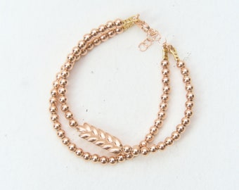 Wheat Rose Gold Bracelet, Handmade Dainty Jewelry, Gift From Ukraine, Bridesmaid Personalized Minimalist Gift