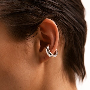 Unisex 925 Hohlsilber Manschette Kein Piercing, Single Band Knorpel Manschette Ohrring, Glatte Conch Ohrring für Frauen, Ästhetische Frauen Ohrring Manschette