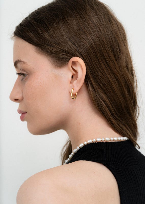 18K Gold Plated Oval Hoop Earrings, Handmade Huggie Hoop Earrings