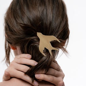 Golden Swallow Hair Fork, Minimalist Brass Hair Pin, Nature Inspired Hair Stick, Handmade Bird Hair Accessory, Gold Plated Brass Hair Fork
