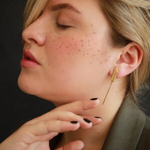 Gold earrings, wheat earrings, handmade jewelry earrings, dainty earrings set, sensitive dainty set, Ukrainian jewelry image 5