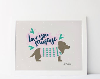 Personalised Sausage Dog Print - Dachshund Print - Pet Print - Dog Lover Print - Animal Gift - Gift for Dachshund Lover