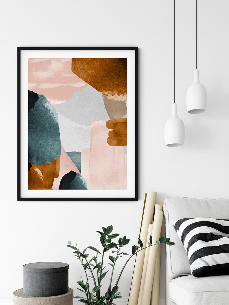 Set of Three Large Abstract Art Prints Teal Abstract Art Etsy
